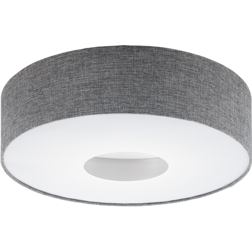 Romao LED loftlampe i metal Hvid med lampeskærm Hvid plastik og i Grå tekstil, 24W LED, diameter 50 cm, højde 16 cm.